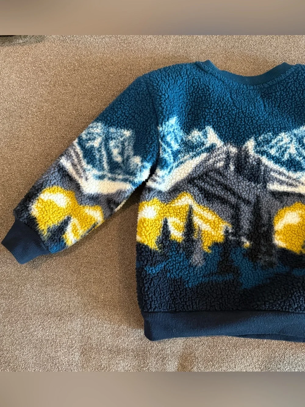Toddler’s Blue Mountain Fleece Sweater with Yellow Accents